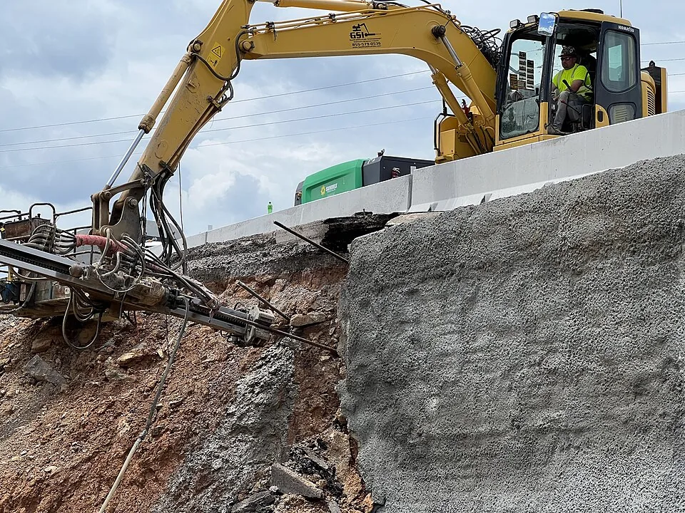 Soil nail installation on a highway project