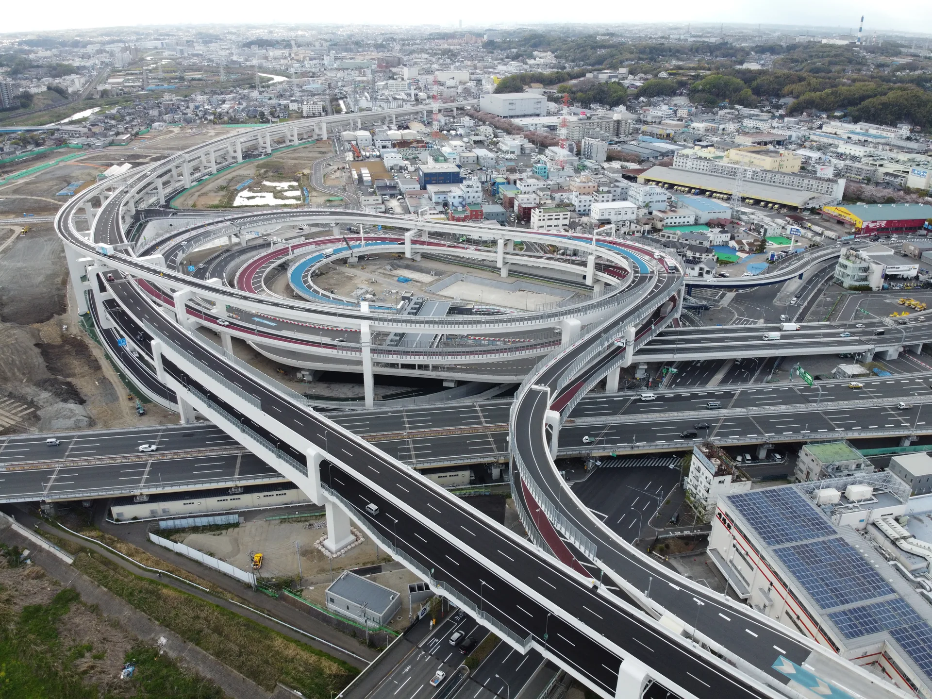 Aerial view of a major highway interchange